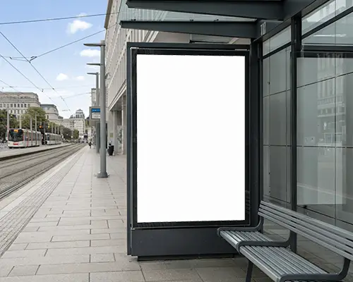 urban-outdoor-billboard-mockup-glass-shelter-with-modern-cityscape-and-bench-seat