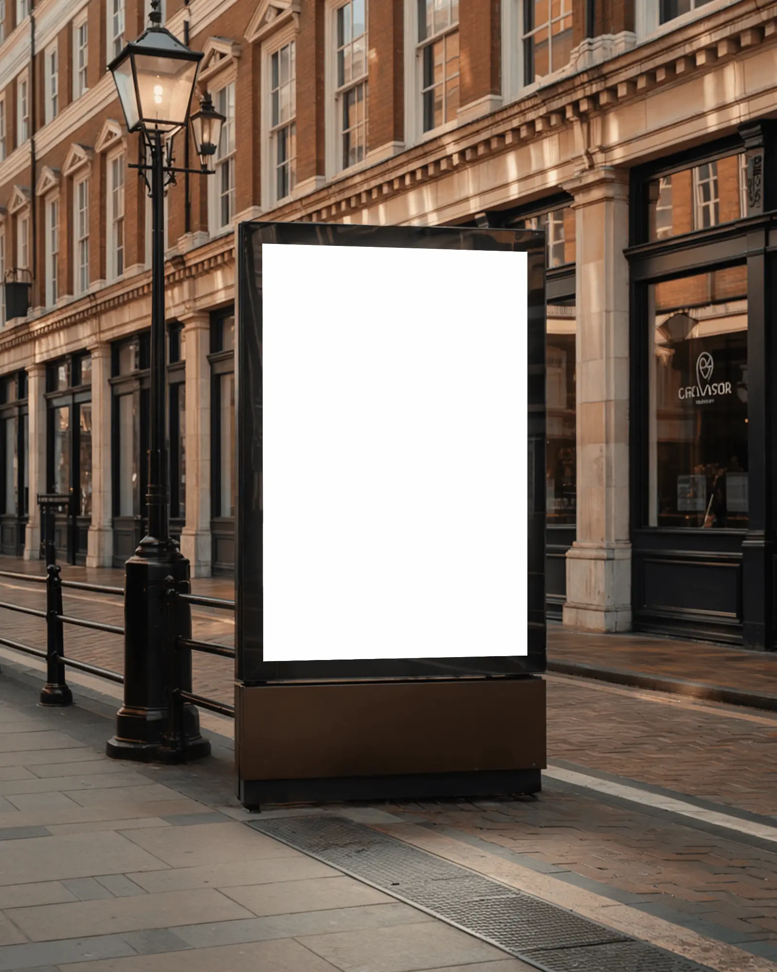 luxury-retail-street-vertical-billboard-mockup-evening-lights-and-historic-european-architecture