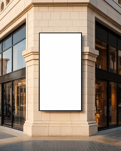sunlit-modern-retail-wall-vertical-billboard-mockup-on-beige-stone-with-glass-storefronts