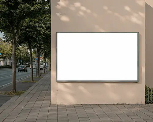 urban-street-horizontal-billboard-mockup-wall-mounted-white-frame-on-sunny-sidewalk