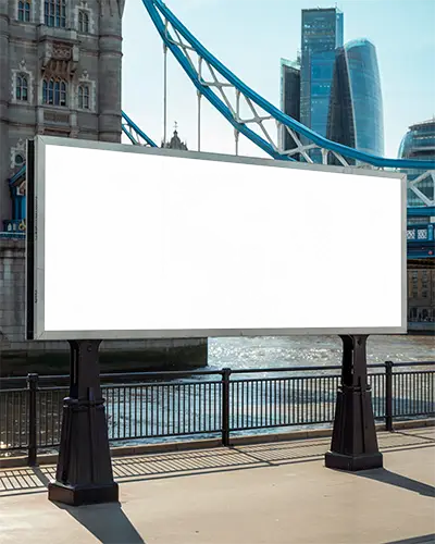 Blank Billboard Mockup For Outdoor Advertising In Urban Cityscape With Bridge Background 0541