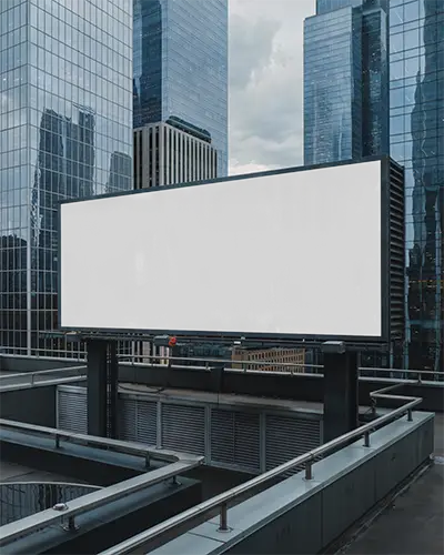 Rooftop Billboard Mockup Surrounded By High Rise Office Buildings In Business District 0545