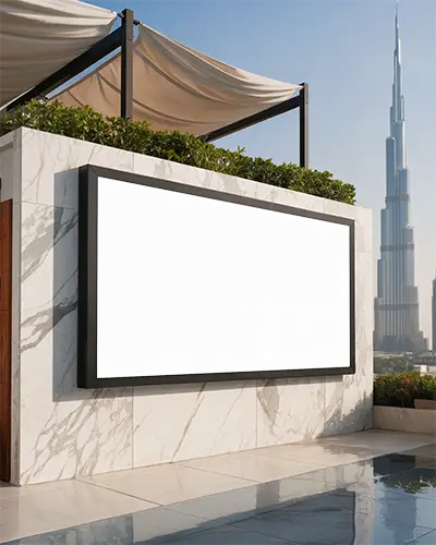 Premium Marble Wall Billboard Mockup With Urban Cityscape Background 0555