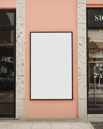 Blank Urban Poster Mockup On Modern Wall High Visibility Commercial Space