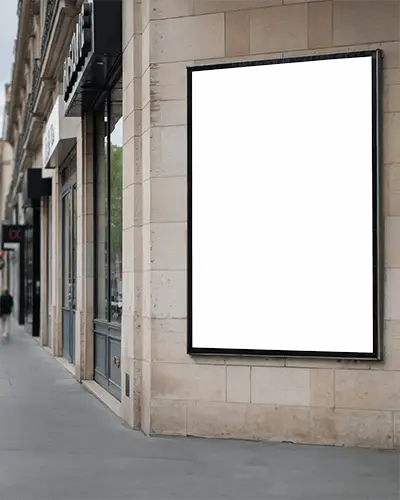 Realistic Storefront Advertising Billboard Mockup On Urban Commercial Street