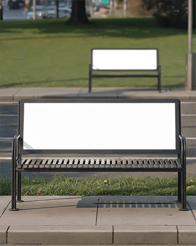 Urban Bench Billboard Mockup For Outdoor Advertising In Cityscape Environment Display