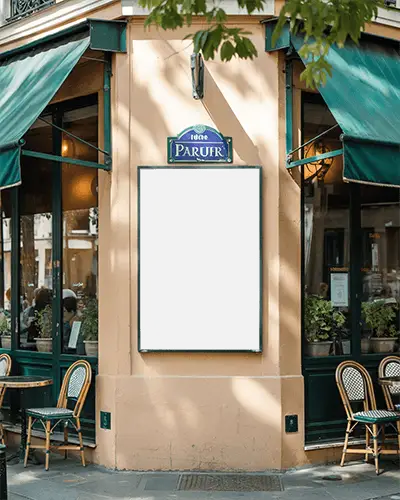 Street Corner Cafe Billboard Mockup For Outdoor Restaurant Promotion And Marketing
