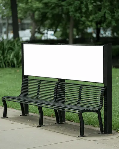 Modern Public Park Bench Featuring Prominent Billboard Mockup For Custom Ads