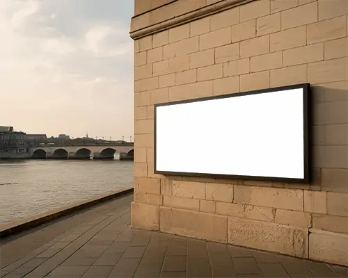 riverside-billboard-mockup-on-stone-wall-with-sunset-city-bridge-view