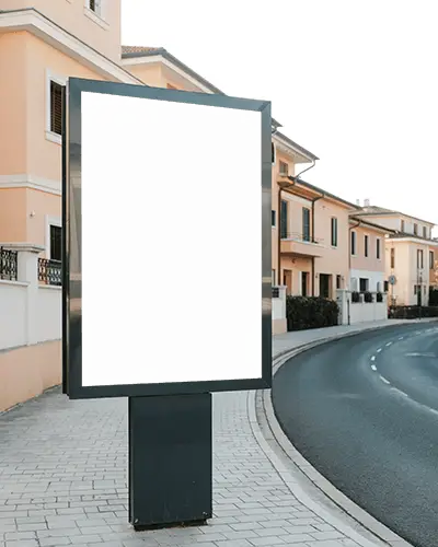 Suburban Street Billboard Mockup Vertical Display In Residential Neighborhood