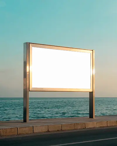 Seaside Billboard Mockup Horizontal Display On Coastal Road With Ocean View