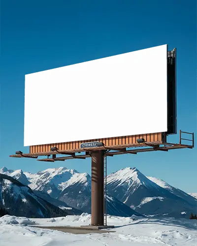 Large Blank Billboard Mockup In Mountain Snowy Landscape Clear Sky Ideal For Advertising