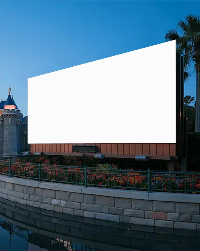 Outdoor Urban Billboard Advertisement Mockup Close Up Evening Scene Water Reflection
