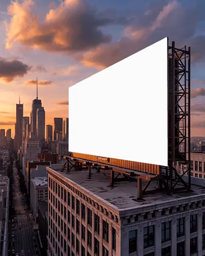 Rooftop Large Billboard Mockup Urban Cityscape Sunset Background Blank Advertising Space
