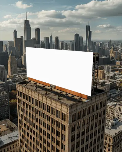 Cityscape Billboard Mockup With Empty Advertising Space On Building Rooftop Display