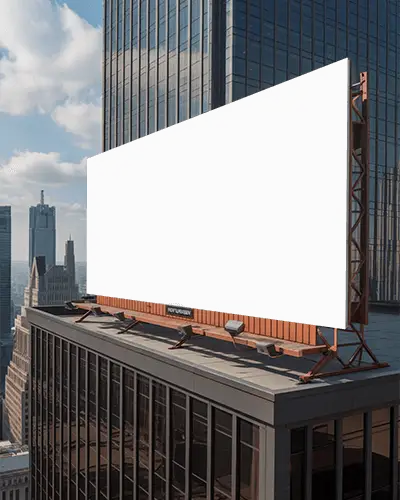 Large Empty Billboard Mockup Display On Tall Building Top In Metropolitan City Skyline Scene