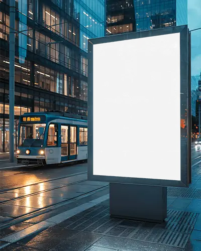 Urban Street Billboard Mockup For Outdoor Advertising In Modern Cityscape At Evening