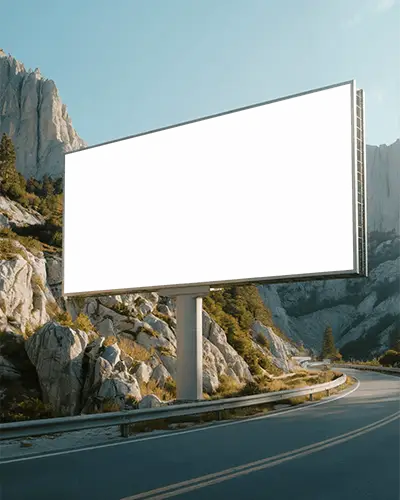 Large Blank Outdoor Billboard Mockup On Mountain Road For Advertisement Display