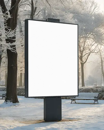Blank Outdoor Billboard Mockup In Winter Park For Custom Advertisement Display