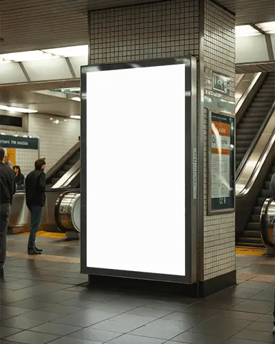 Large Vertical Billboard Mockup In Busy Subway With Blank White Space For Customads