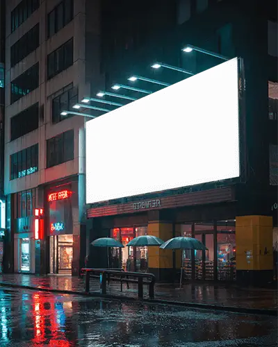Urban Street Billboard Mockup Nighttime Reflective Wet Roadmodern Advertising Space