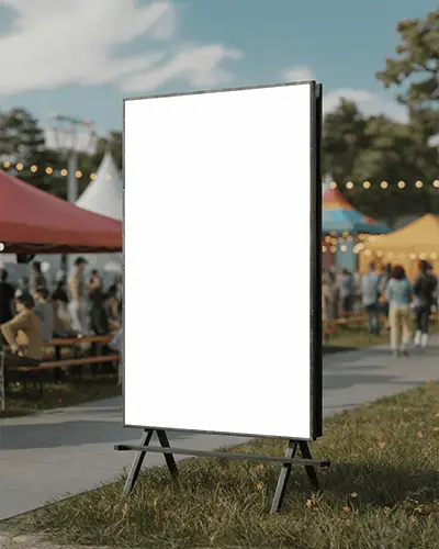 Vertical Blank Billboard Mockup On Grass In Festival Crowd Background Scene