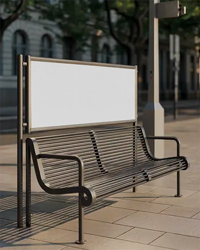 Urban Bus Stop Bench With Large Advertisement Billboard Mockup Display Outdoor
