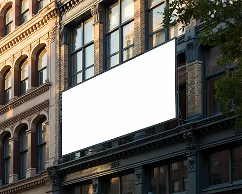 Urban Billboard Mockup On Historic Building For Advertisement Showcase