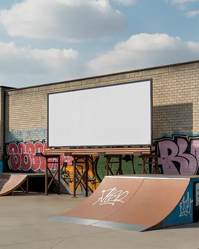 Skatepark Advertising Billboard Mockup For Urban Streetwear And Action Sports Promotion
