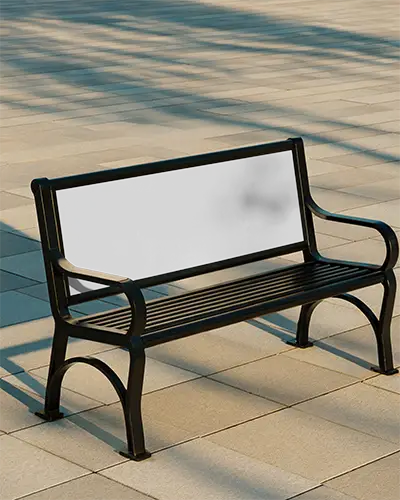 Urban Public Bench With Backrest Billboard Mockup On Paved Street For Advertising