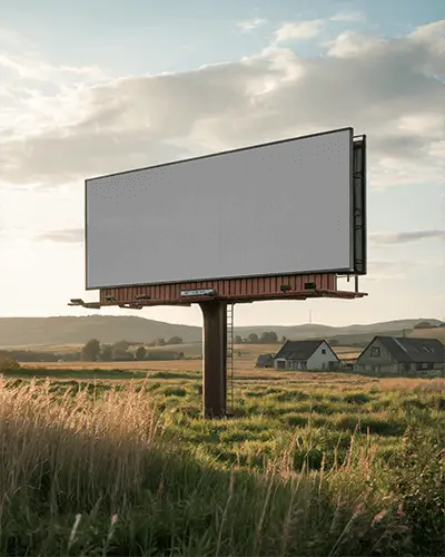 Large Empty Billboard In Rural Open Field Quiet Countryside Landscape Blank Advertisement