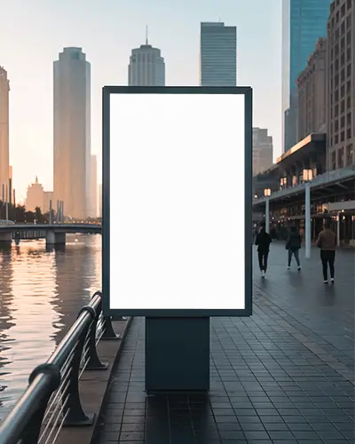 Empty Billboard Mockup In Urban Riverside Setting For Advertising Display