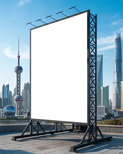 Outdoor Large Scale Billboard Mockup With Urban Cityscape Background For Advertising