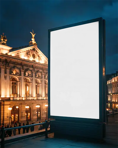 Urban Nighttime Billboard Mockup With Blank Space For Advertisement In Cityscape Background