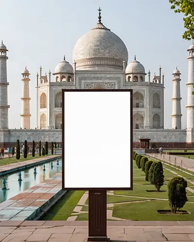 Outdoor Billboard Mockup In Tourist Spot Near Iconic Indian Monument Promotion