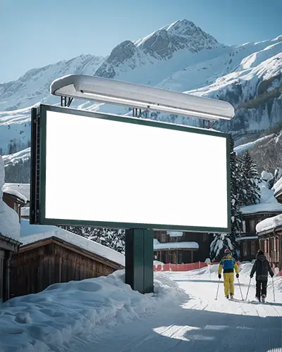 Winter Ski Resort Billboard Mockup Blank Space For Customized Ads In Mountain Village