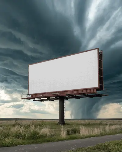 Stormy Weather Outdoor Billboard Mockup For Advertising In Rural Open Field