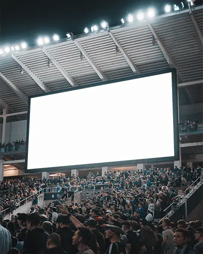 Stadium Large Blank Billboard Mockup Crowd Gathered During Night Event Entertainment