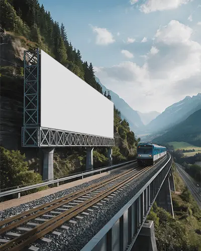 Railway Adjacent Outdoor Billboard Advertising Mockup For Promoting Brands In Nature