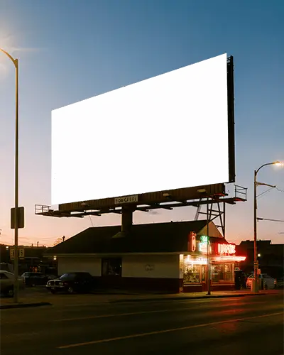 Empty Urban Billboard Mockup N Street Restaurant Nighttime Advertising Template