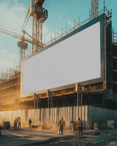 Construction Site Large Billboard Mockup With Empty Dark Display For Advertising