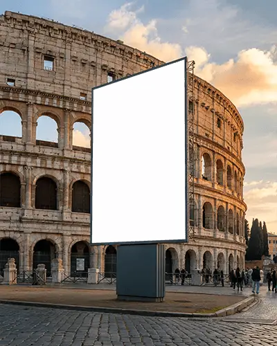 Urban Tourist Attraction Large Blank Billboard Template In Historic Cityscape