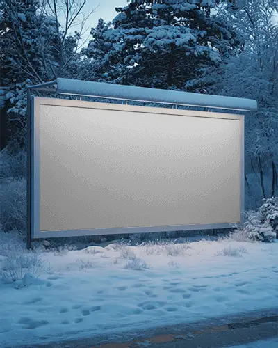 Outdoor Winter Billboard Mockup With Snowy Forest Background For Advertising Display