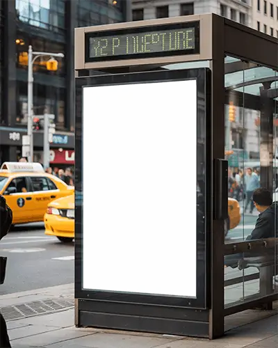 Street Market Tents Filled With Various Textile Products Under Empty Billboard Mockup