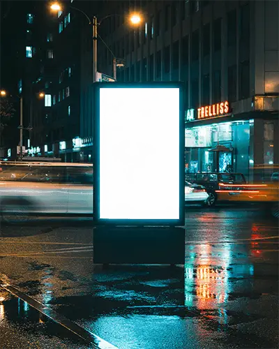 Outdoor Large Blank Billboard Mockup In Busy City Environment For Advertising