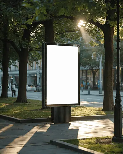 Sunlit Park Vertical Billboard Mockup Among Trees Natural Light Perfect For Outdoor Branding