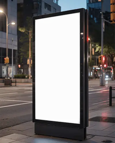 Nighttime Urban Billboard Mockup Vertical Illuminated Display For Street Brand Ads