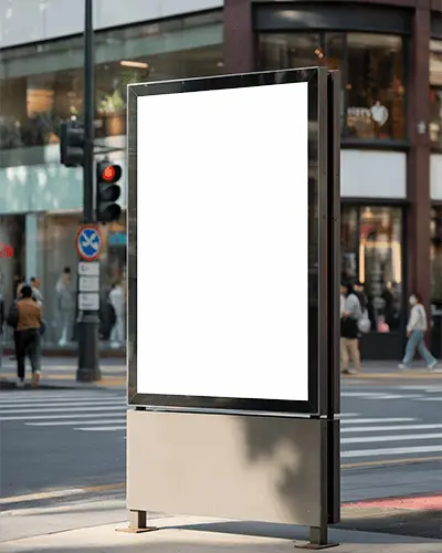 Shopping District Billboard Mockup Clean Vertical Display In Busy Retail City Area