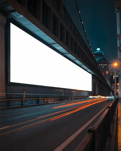 Night Highway Billboard Mockup Ultra Wide Display Under Bridge With Light Trails City Ads