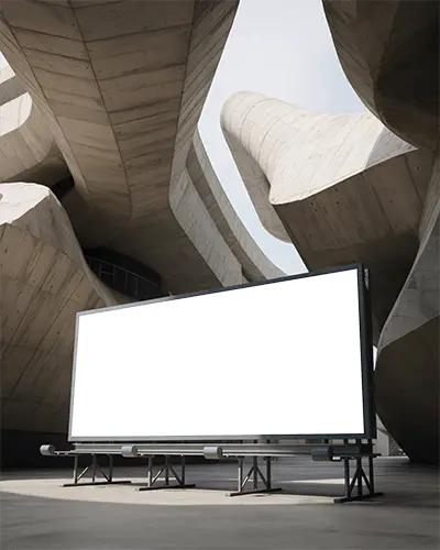 Blank Billboard Mockup In Modern Urban Setting With Concrete Architecture Background